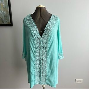 Wave Zone Linen Light Teal Swim Cover up